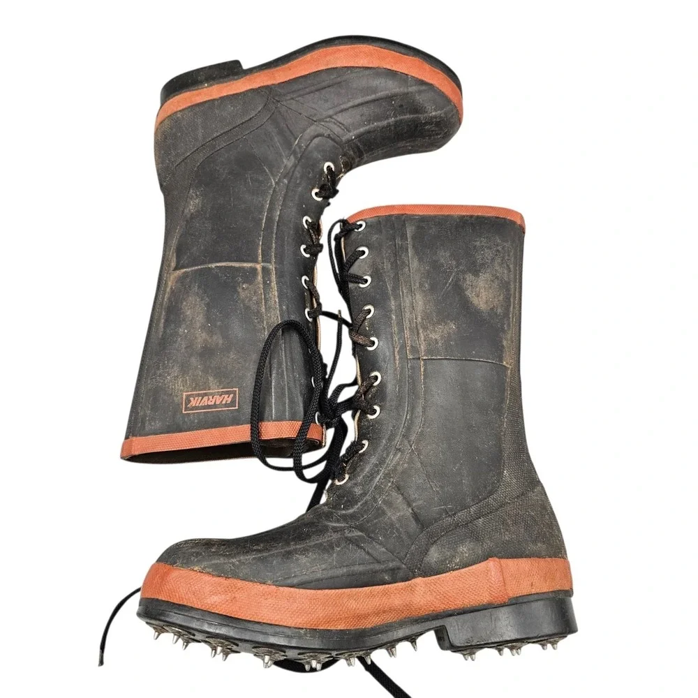 Harvik Men's Size 8 M Boots Logging Spiked Forestry Rubber Boots W Champ Caulks